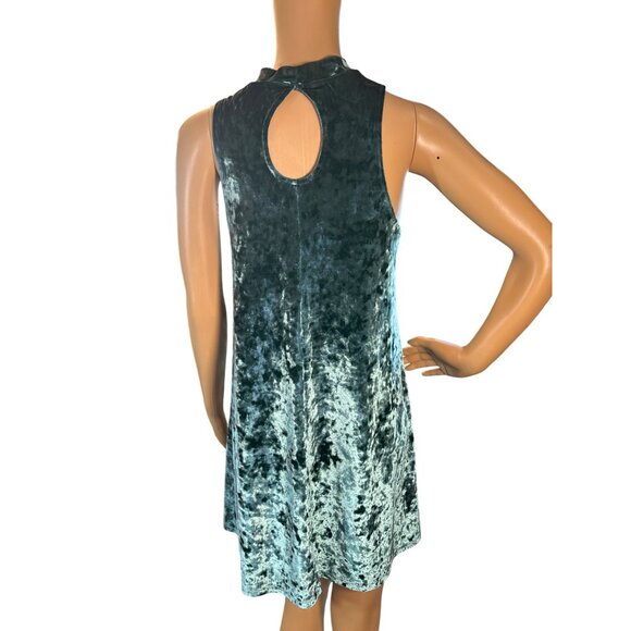 Deep Sea Green Sleeveless Swing Dress in Crushed Velvet - Picture 5 of 5